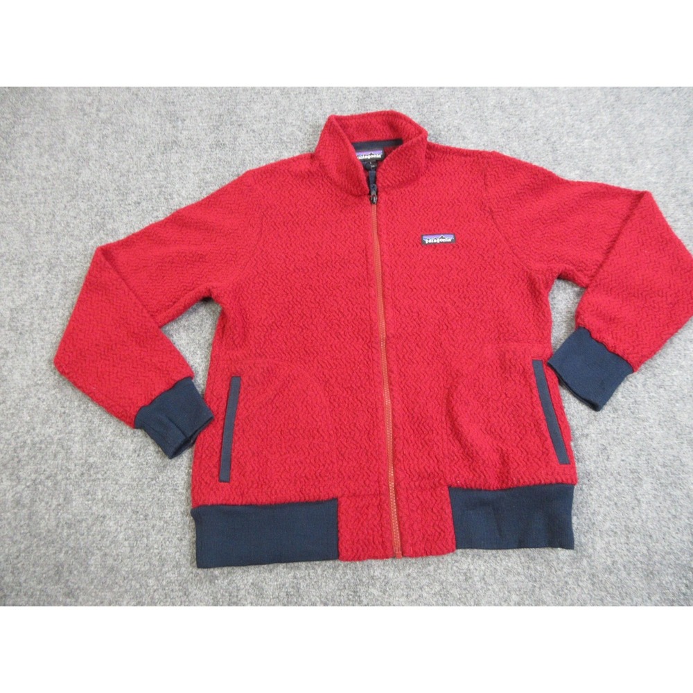 Patagonia Fleece Bomber Jacket Mens Small Red‎ Recycled Wool Worn Wear Full Zip